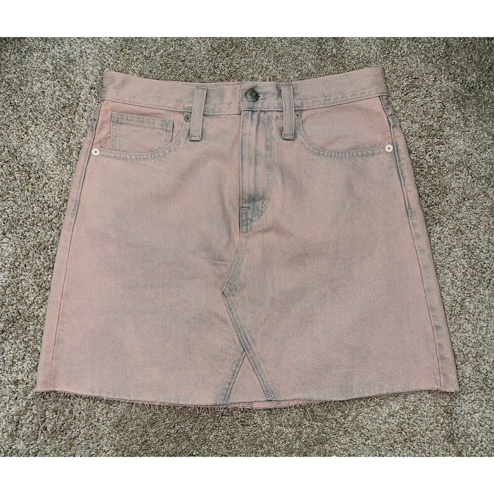 Madewell Skirt Womens 26 Pink Rigid Denim A-Line Raw Hem Frayed Classic